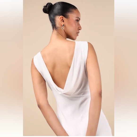 Lulus Yaneli White Boat Neck Cowl Back Maxi Dress Size Medium - Picture 4 of 12